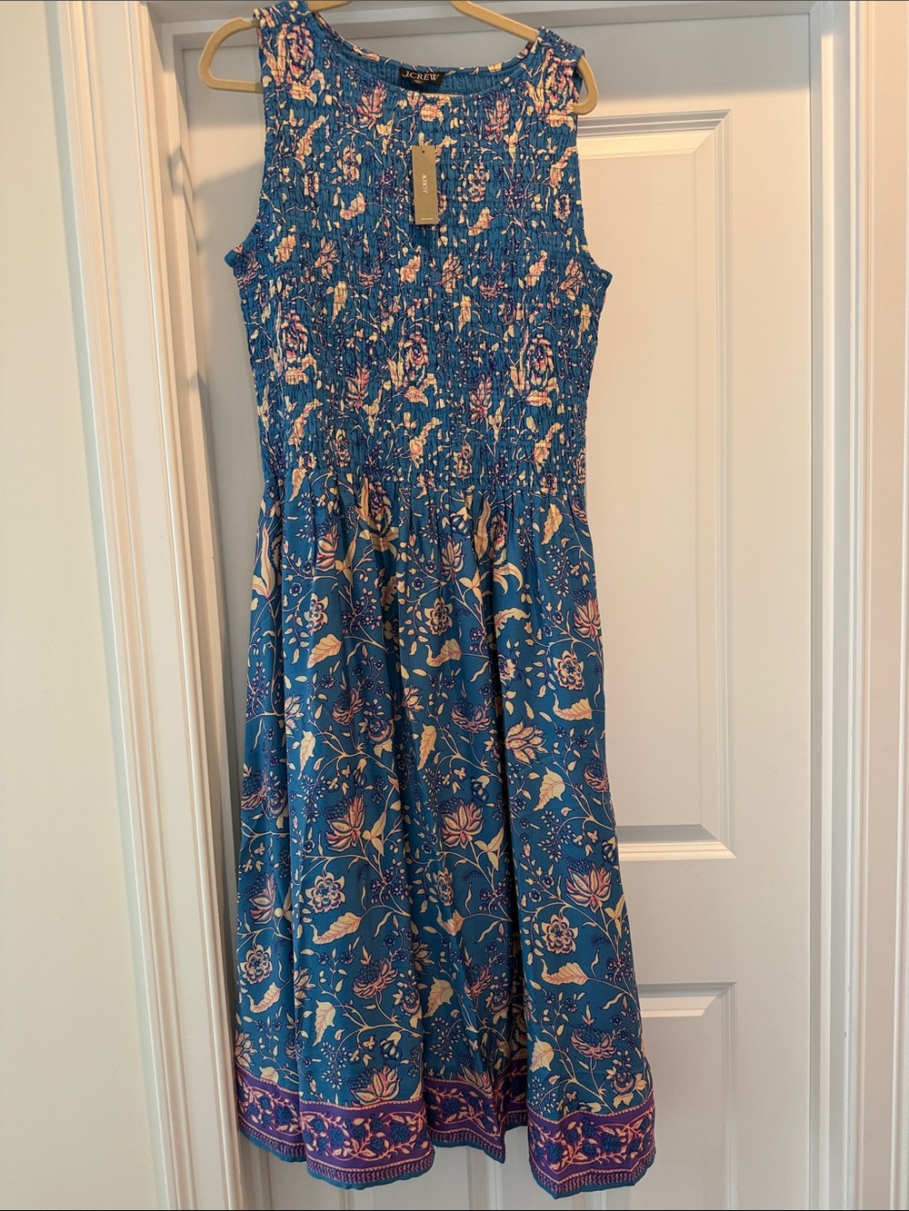 J. Crew Teal Blue Floral Smocked Maxi Dress